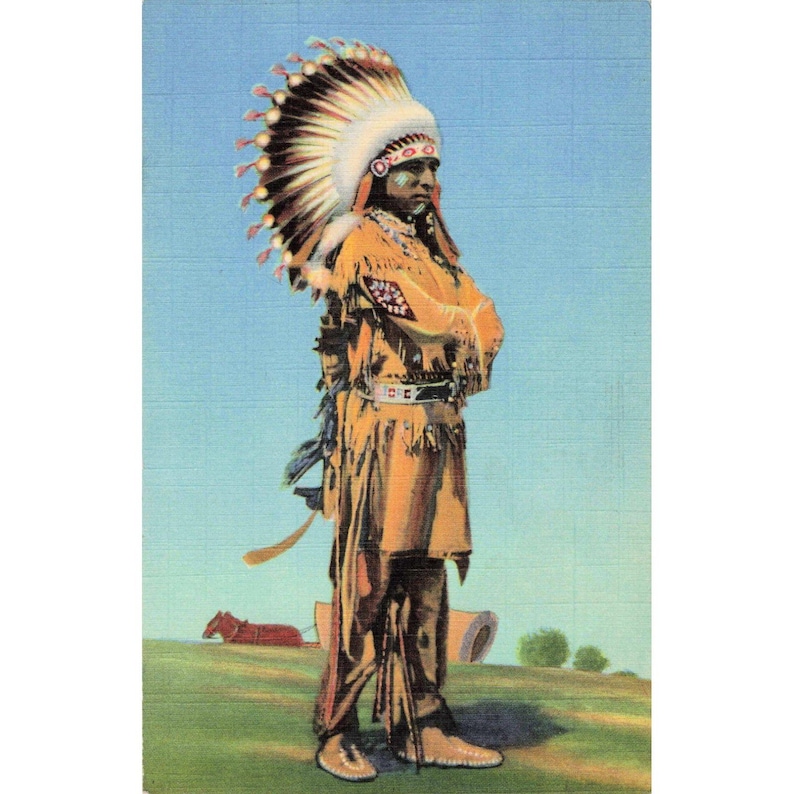 Vtg Pueblo Indian Dancer Linen Postcard Curt Teich Art-Colortone VG+ image 1