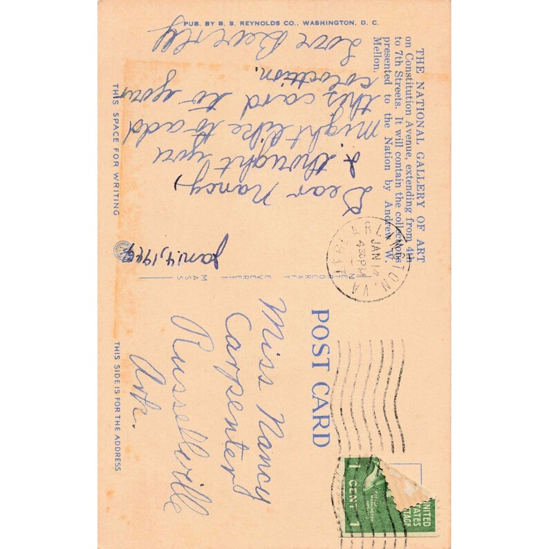National Gallery of Art Washington DC Linen Postcard 1942 B.S. Reynolds Used image 2