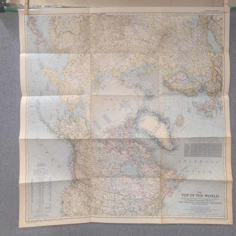 Vtg 1949 National Geographic The Top of the World Map Arctic North Pole 29x28 image 1
