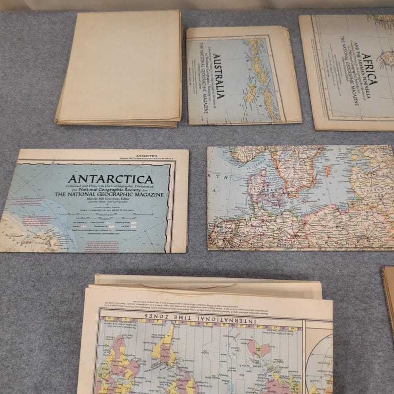 Vintage 1940s 1950s National Geographic Maps Antarctica Africa Far East Lot image 2