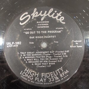 The Oak Ridge Quartet Go Out To The Program Vinyl LP Skylite SRLP-5982 Gospel image 4