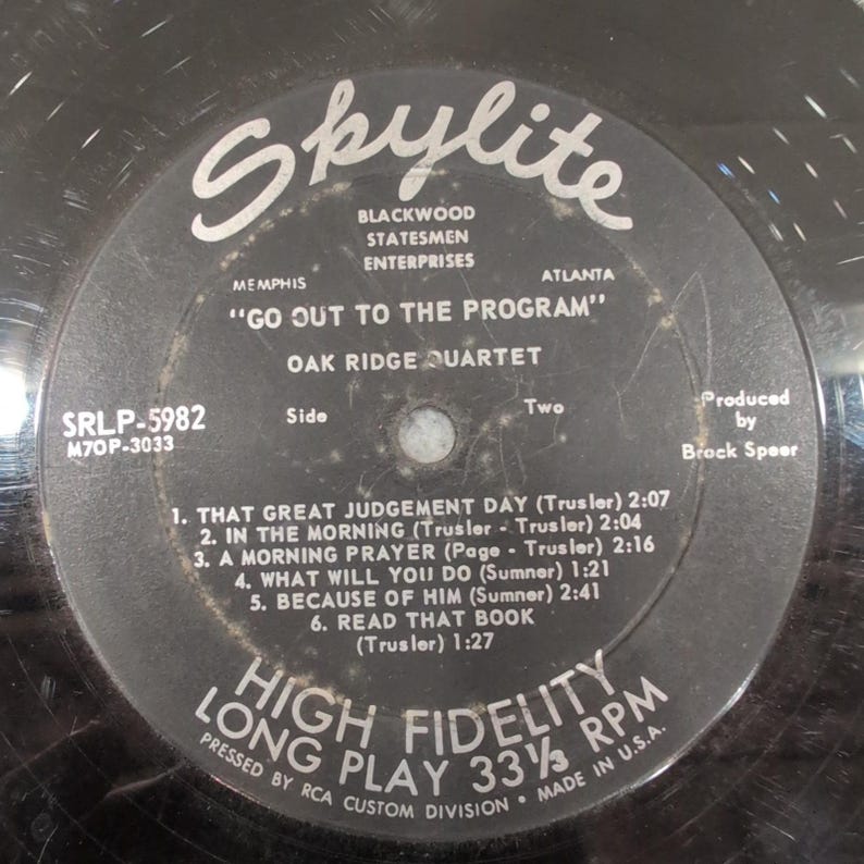 The Oak Ridge Quartet Go Out To The Program Vinyl LP Skylite SRLP-5982 Gospel image 4