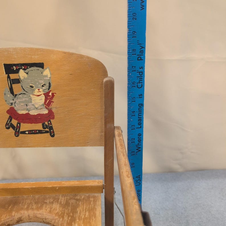 Vintage Wooden Potty Chair Kitten Graphic Mid Century Toddler Training Seat image 9