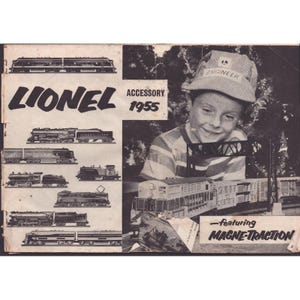 Vintage Lionel Zubehörkatalog von 1955 Modelleisenbahn Magnet-Traktionstransformatoren Bild 1
