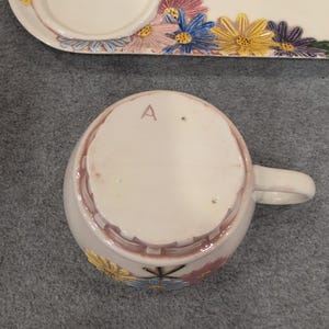 Vintage Aurillia Hand Painted Floral Ceramic Snack Set Cup and Tray 4pc VG image 4