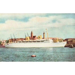 Stara pocztówka MS Kungsholm, szwedzka linia amerykańska, Göteborg, Nowy Jork, VG zdjęcie 1