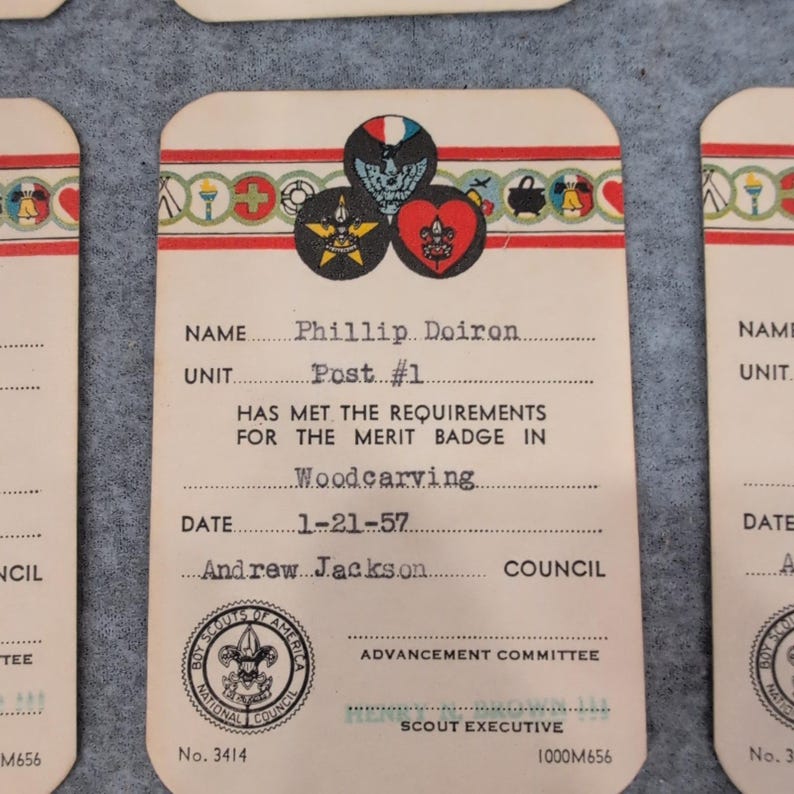 Vintage 1956-1957 Boy Scouts of America Merit Badge Zertifikate Lot von 13 BSA Bild 2
