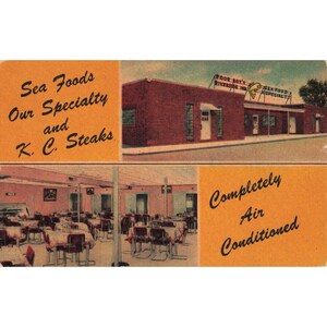Poor Boy's Riverside Inn Lafayette LA Linen Postcard 1951 Roadside Restaurant image 1