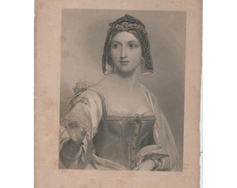 Antieke staalgravure van Silvia, 'Twee heren van Verona', van Wright Brown.