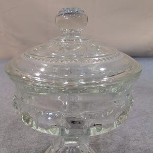 Tiffin Franciscan Kings Crown Clear Pedestal Covered Candy Compote Dish Vintage image 3