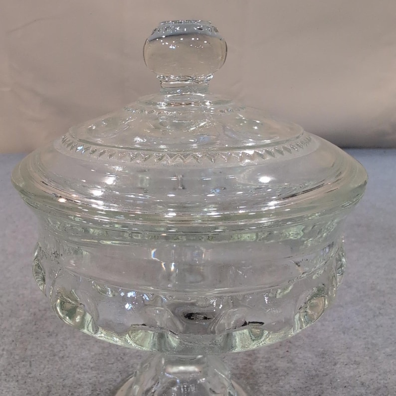 Tiffin Franciscan Kings Crown Clear Pedestal Covered Candy Compote Dish Vintage image 3