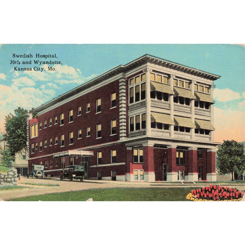 Vtg Swedish Hospital Kansas City MO Linen Postcard Hall Bros 30th Wyandotte image 1