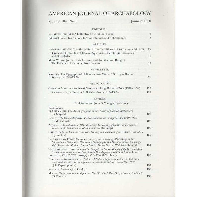 American Journal of Archaeology Jan 2000 Roman Aqueducts Neolithic Statues Doric image 2