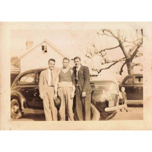 1940s Vintage Photograph Three Men Standing by Ford Standard Car Eufaula, AL image 1
