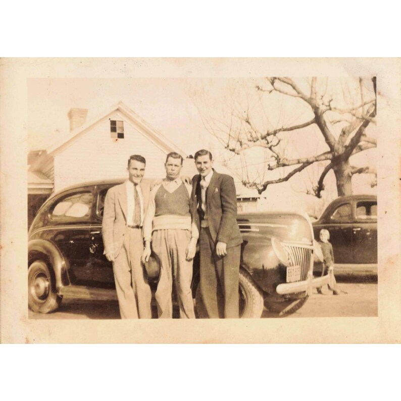 1940s Vintage Photograph Three Men Standing by Ford Standard Car Eufaula, AL image 1