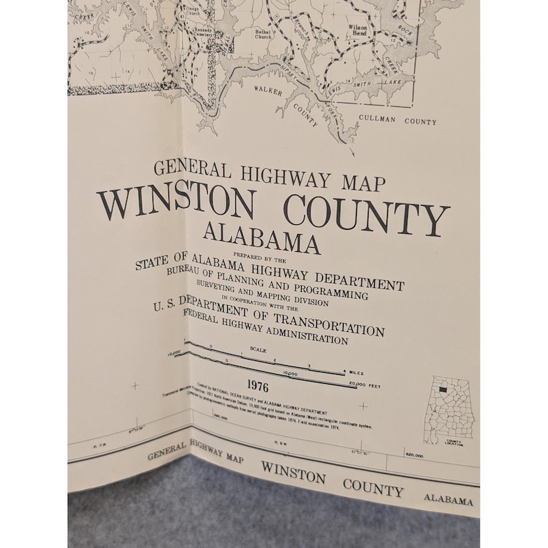 VTG 1976 Winston County Alabama General Highway Map 19" x 18" Haleyville image 2