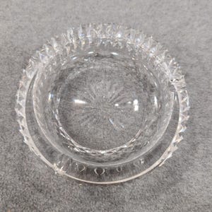 Vintage Crystal Glass Ashtray Clear Round Cut Diamond Pattern Tobacciana image 3