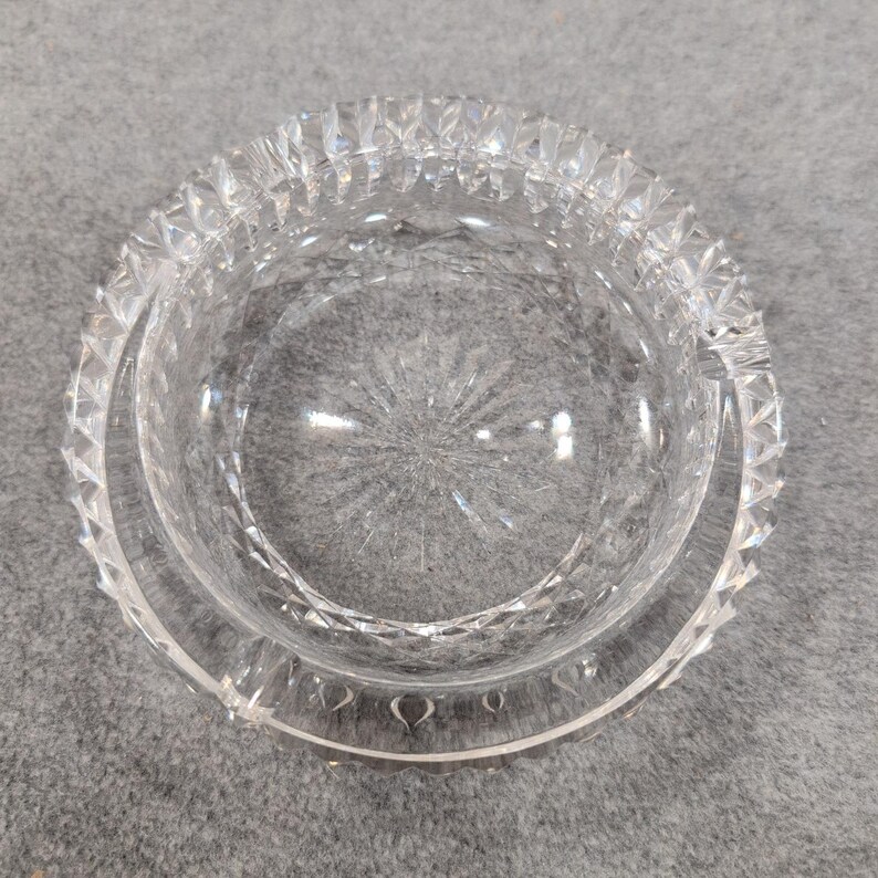 Vintage Crystal Glass Ashtray Clear Round Cut Diamond Pattern Tobacciana image 3