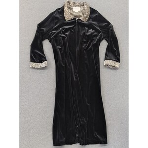 Cinema Etoile Black Velvet Robe Duster Long Sleeve Animal Print Collar Cuffs XL image 1