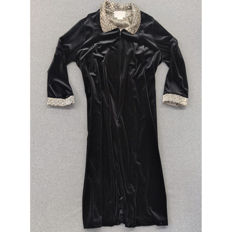 Cinema Etoile Black Velvet Robe Duster Long Sleeve Animal Print Collar Cuffs XL image 1