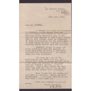 Postzegelbrief van Campbell Island, Nieuw-Zeeland, uit 1952 met afbeelding van Koning George VI. afbeelding 3