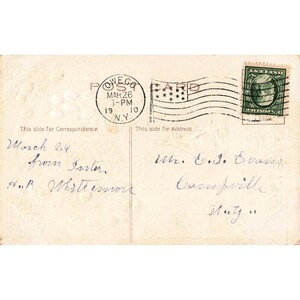 Vintage 1910 Easter Greetings Postcard Embossed Rabbit Pussy Willow Owego NY 386 image 2