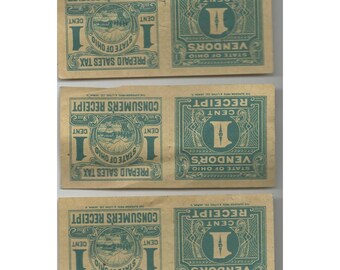 Lot of 3 Vintage State of Ohio 1 Cent Prepaid Sales Tax Receipts Paper Ephemera