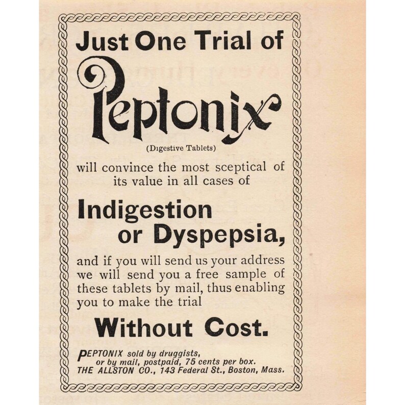 1892 Peptonix Digestive Tablets Old Print Advertisement Vintage Medicine image 1