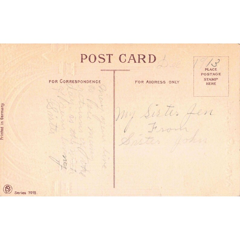 Antieke verjaardagskaart uit 1913 met rode rozen in reliëf, Duitsland, serie 7019 afbeelding 2