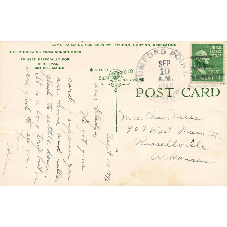 Bethel Maine RPPC? Mountains Sunset Rock 1946 Postmarked 1 Stamp Sepia VG image 2