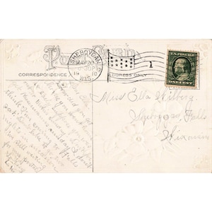 Vintage-Postkarte von 1909 mit dem Aufdruck „Herzliche Wünsche“, rosa Rosen, Segelboot, Sonnenuntergang, Sheboygan, Wisconsin (sehr guter Zustand). Bild 2
