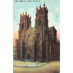 Vintage York Minster York England Postcard Gothic Cathedral Color Lithograph VG image 1