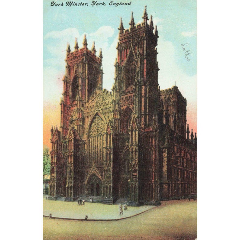 Vintage York Minster York England Postcard Gothic Cathedral Color Lithograph VG image 1