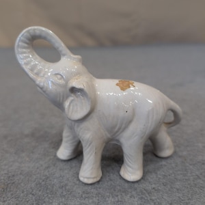 Vintage White Ceramic Elephant Figurine Trunk Up Good Luck Made in Brasil image 2