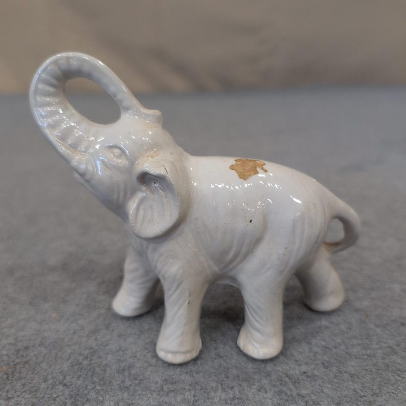 Vintage White Ceramic Elephant Figurine Trunk Up Good Luck Made in Brasil image 2