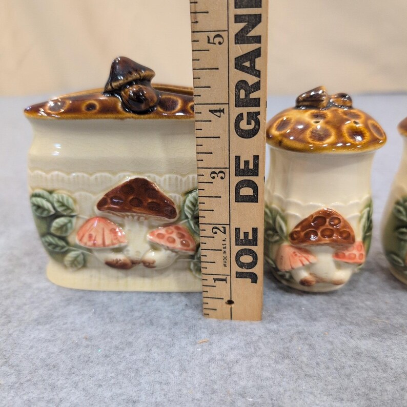 Vintage Mushroom Ceramic Napkin Holder Salt and Pepper Shakers Set Made in Japan image 9