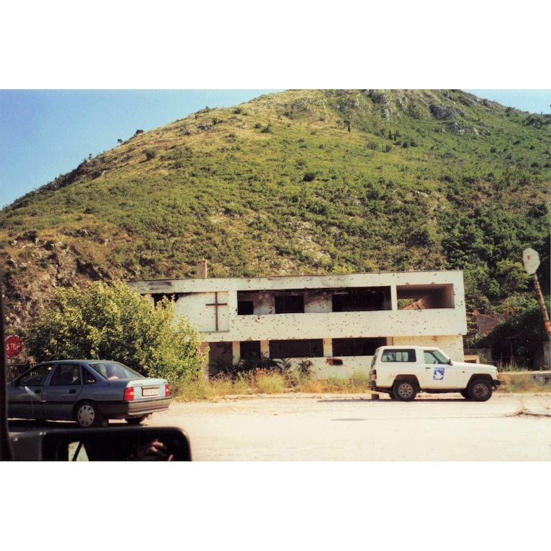 Vintage 1990s Sarajevo Bosnia Street Scene SFOR Military Jeep Photo image 1