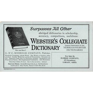 Vintage Webster's Collegiate Dictionary Ad Blotter Lorain OH Eldred Co image 1