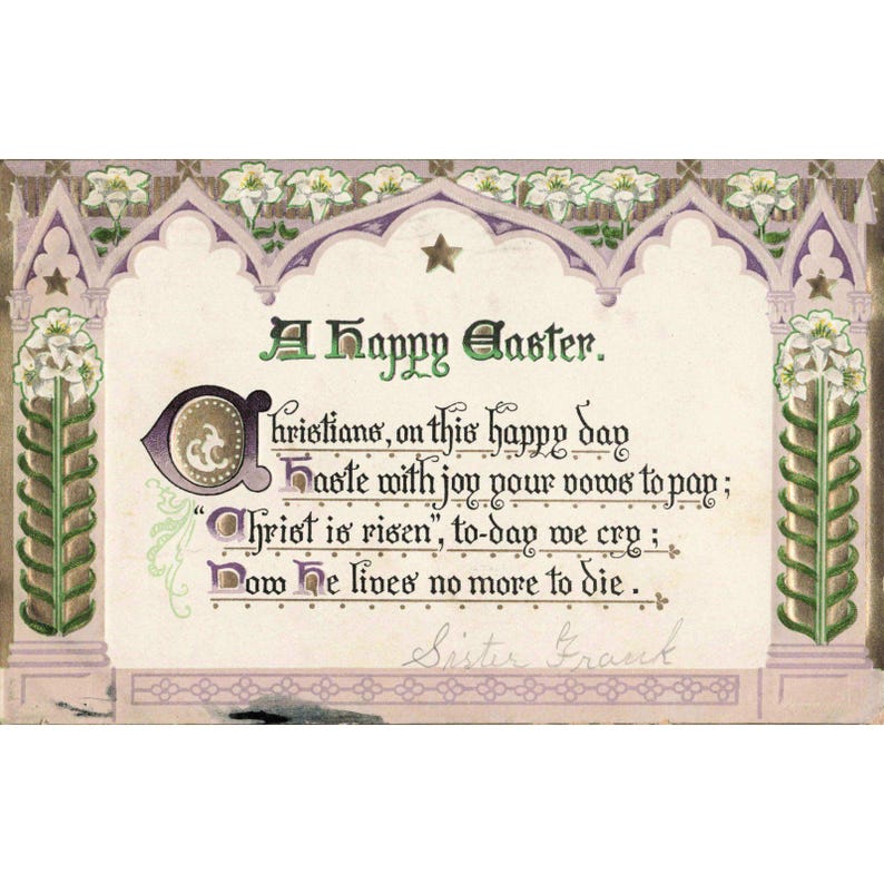 Postal antigua de Pascua de Raphael Tuck & Sons de 1910, serie de lirios en relieve 702 VG- imagen 1