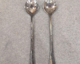 Vintage Silver Plated Salad Serving Set Spoon and Fork Two Piece Tarnish Finish
