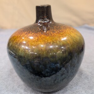Unattributed Studio Pottery Vase Hand Thrown Stoneware Brown Blue Drip Glaze image 4