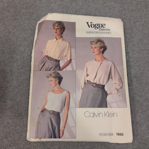 Patrón de costura para blusa de mujer de la marca Vogue 1860 Calvin Klein, diseñador estadounidense, talla 10 imagen 1