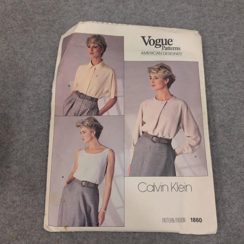 Patrón de costura para blusa de mujer de la marca Vogue 1860 Calvin Klein, diseñador estadounidense, talla 10 imagen 1