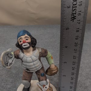 Emmett Kelly Collectibles Clown Baseball Catcher Figurine Flambro Figurine Puppy image 7