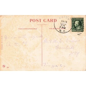 Cartão-postal antigo de Ano Novo de 1911, cabana de inverno, Holly Union, NY, carimbo postal, selo de 1 centavo. imagem 2
