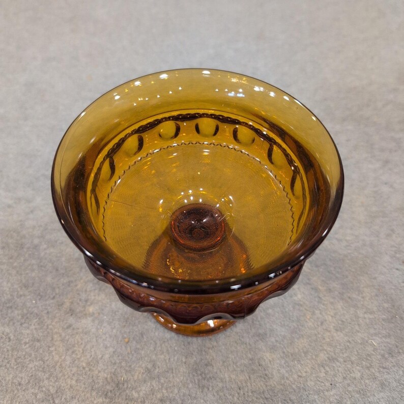 Indiana Glass Co Amber Kings Crown Thumbprint Compote Candy Dish MCM Glassware image 2