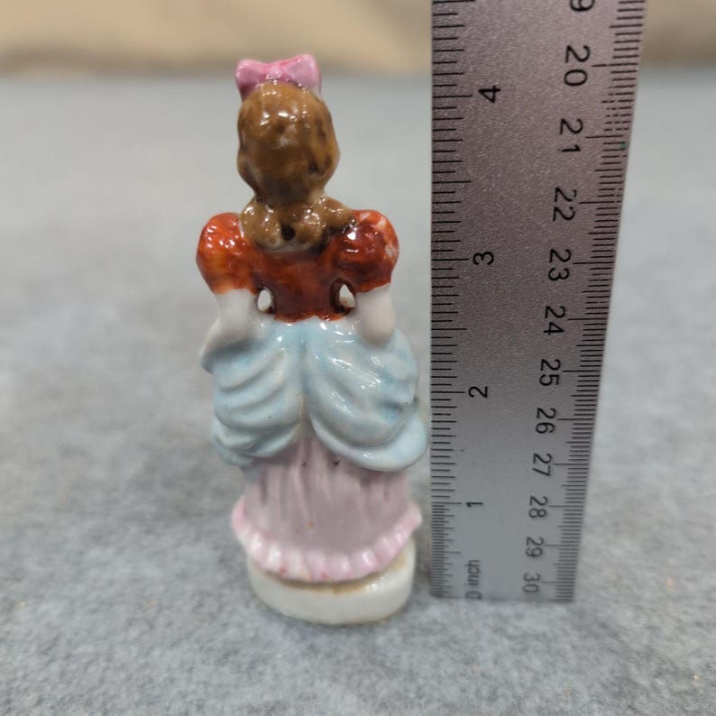 Vintage Porcelain Victorian Lady Figurine Japan Woman Dress Bow Hair Collectible image 3