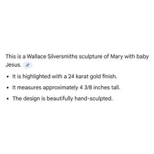 Wallace Silversmiths Mary Baby Jesus Sculpture Ornament 24 Karat Gold Finish image 5