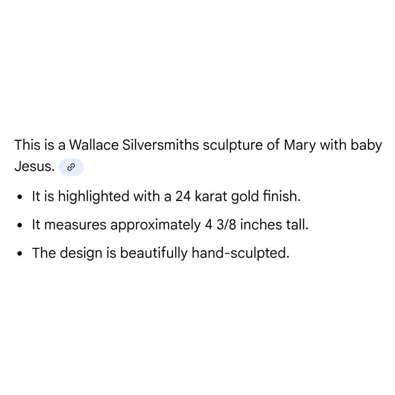 Wallace Silversmiths Mary Baby Jesus Sculpture Ornament 24 Karat Gold Finish image 5