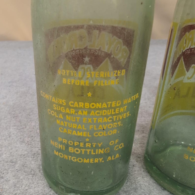 3 Vtg Royal Crown RC Cola Pyramid Glass Bottles Chattanooga Montgomery Bowling G image 2